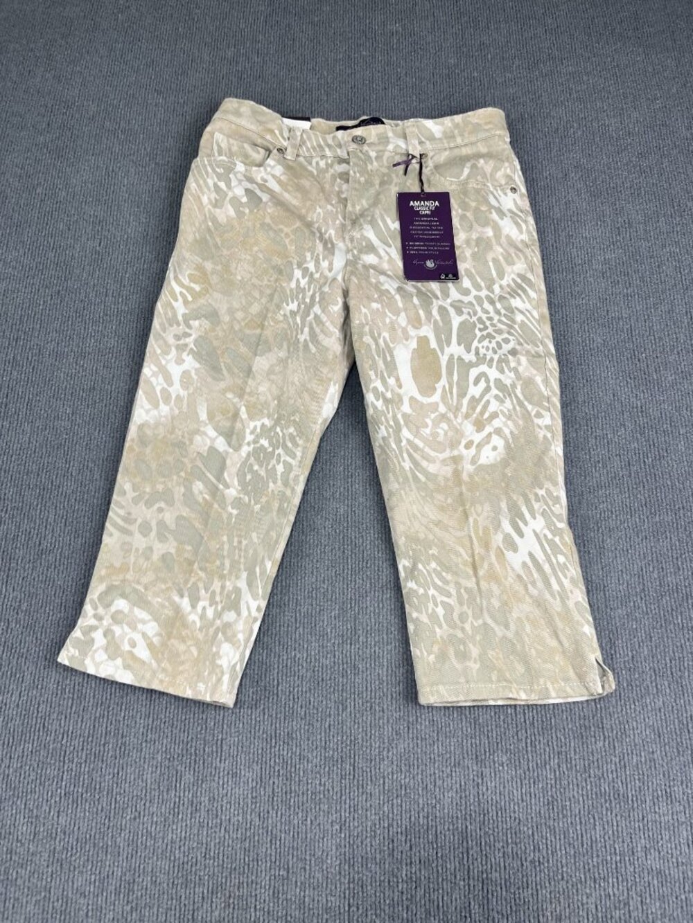 Gloria Vanderbilt Amanda Capri Pants Classic Fit Beige Abstract Print 8P NWT